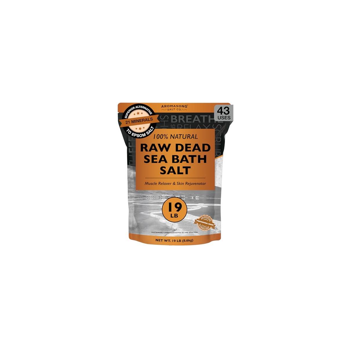 Aromasong Raw Dead Sea Bath Salt - Minimally Cleaned, Contains More Dead Sea Minerals Including Dead Sea Mud - 100% Pure & Natural Dead Sea Salts for Soaking 19 LB - Bulk Resealable Pack