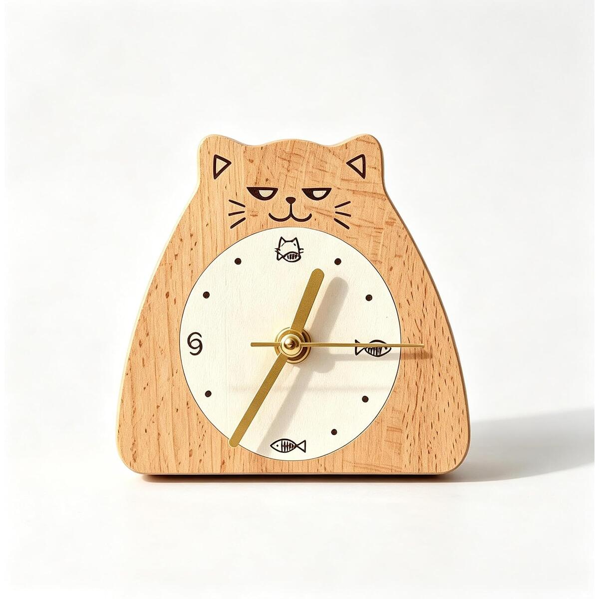 Cat Wooden Fridge Magnet Clock Silent Non-Ticking Mini Analog
