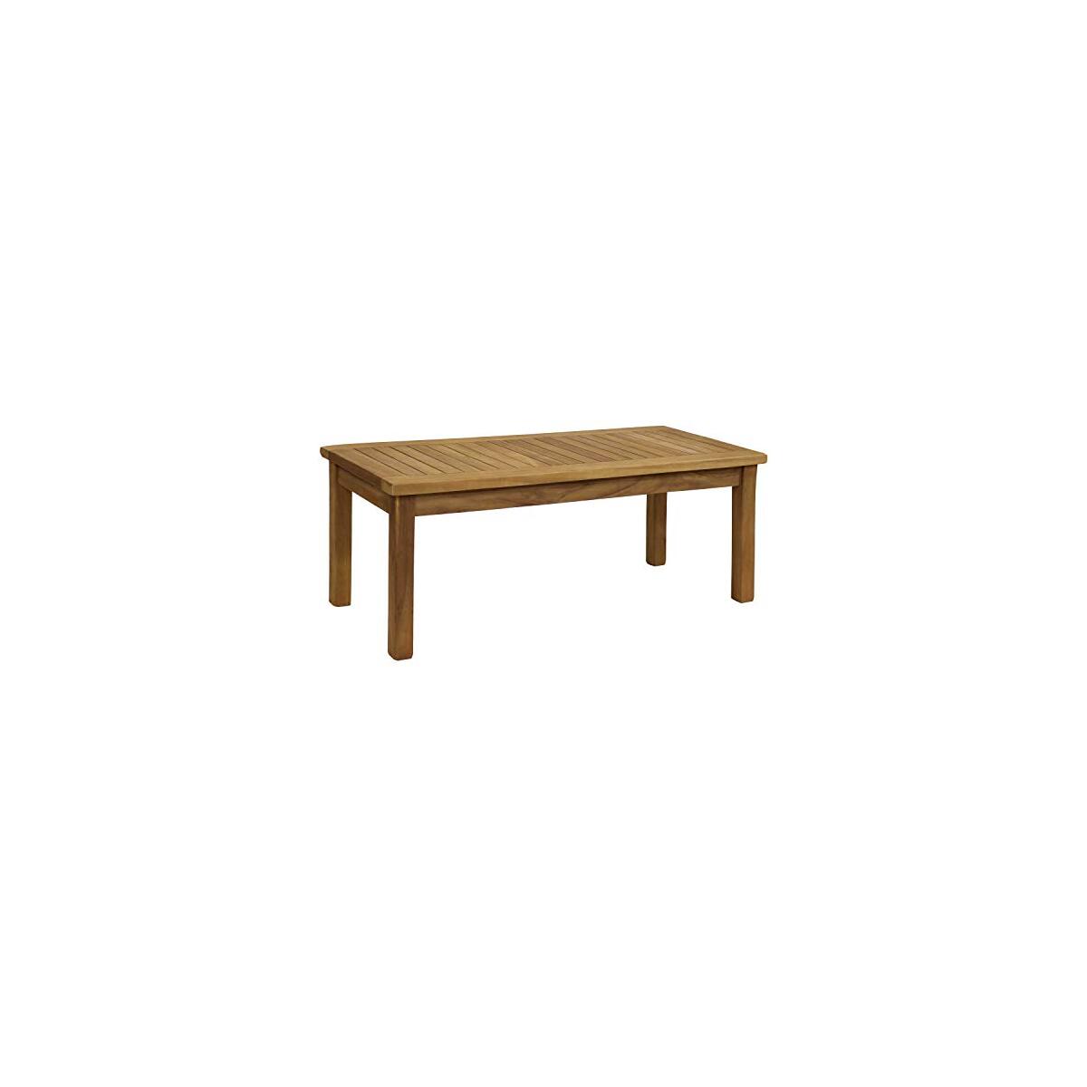 Sunnydaze 45-Inch Solid Teak Rectangular Outdoor Coffee Table - Patio Coffee Table for Outside - Light Brown Wood Stain Finish