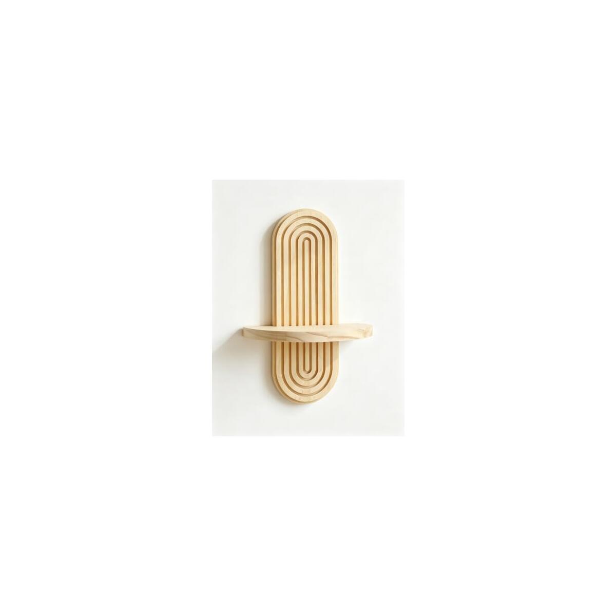 Solid Wood Floating Wall Shelf Oval Grooved Design