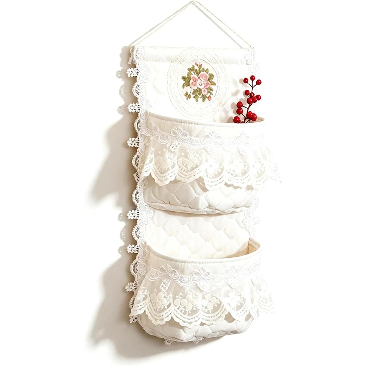 French-Style Lace Wall-Mounted Fabric Hanging Organizer