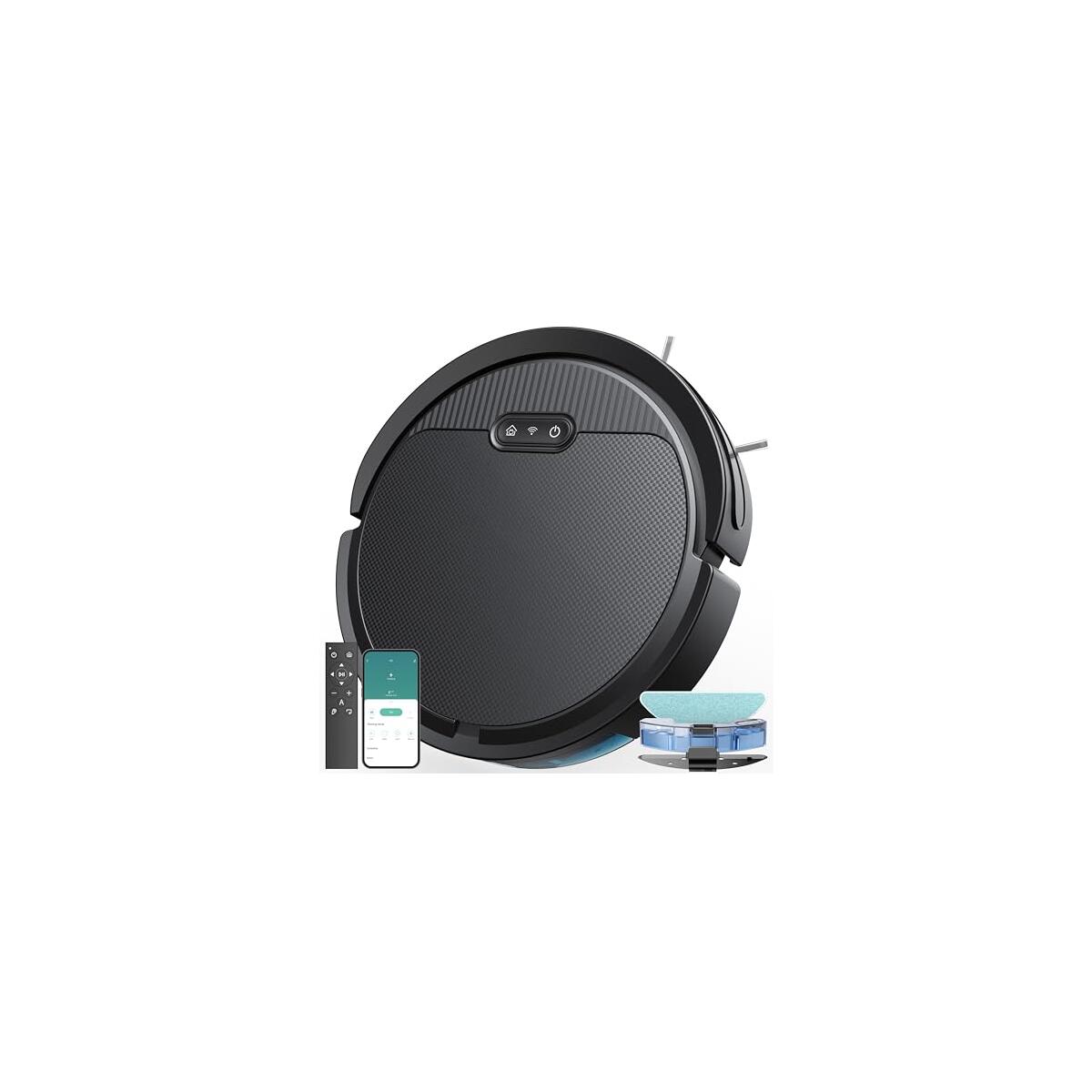 V3 Robot Vacuum and Mop, 3 in 1 Combo Cleaner for Home with Pet Hair and Hard Floor, 5000Pa Suction, 120 Mins Run Time,Super Thin Body & Large Dust Box, Self-Charging,App + Alexa-Black