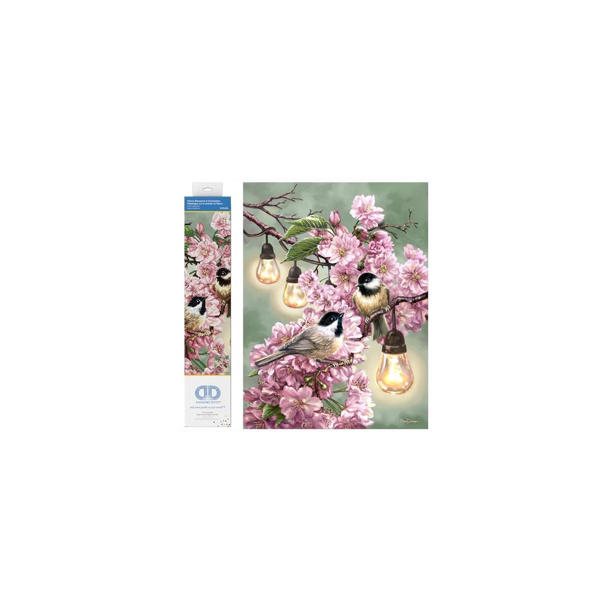 DIAMOND DOTZ Cherry Blossoms & Chickadees Art Craft Kit, Partial Drill Round Dotz for Adults