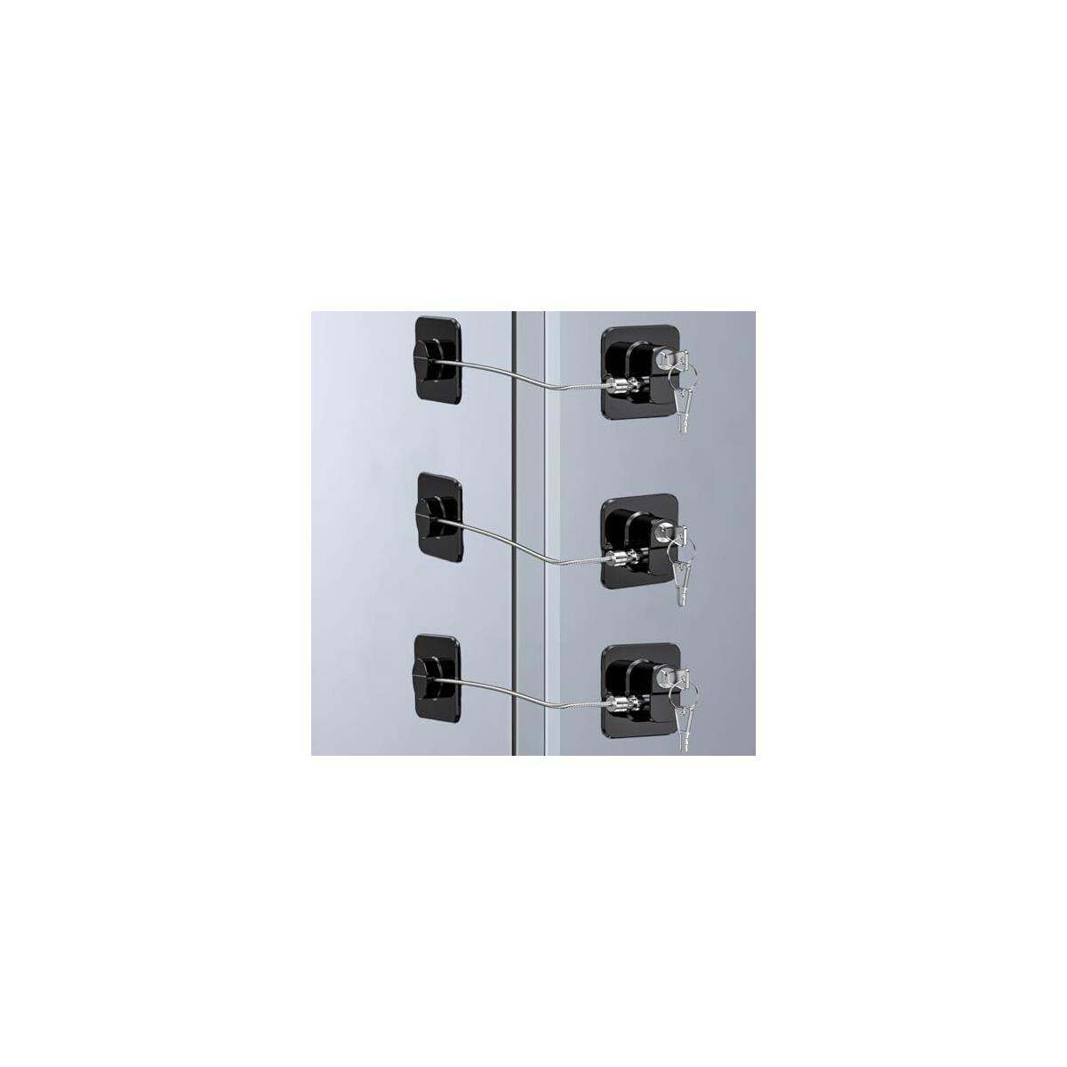 Refrigerator Lock with Key- Heavy Duty Combination Fridge Lock, Child/Baby Proofing Tool for Cabinets, Closets, Drawers, Window and More, Easy Install and Use (Black-3 Pack)