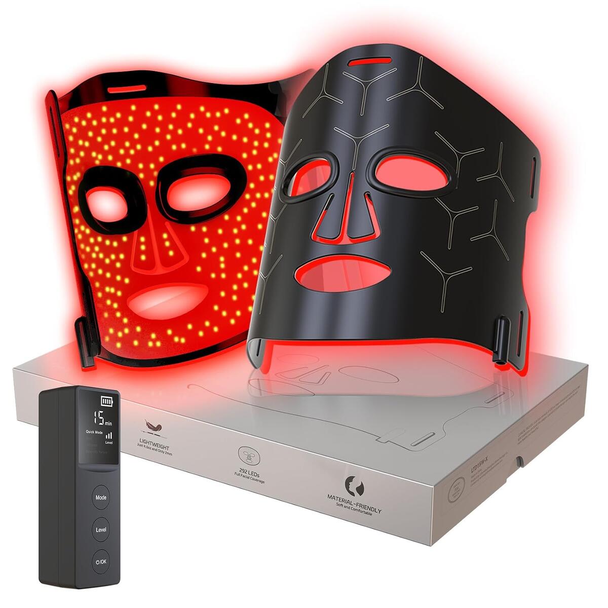 Infrared Red Light Therapy Mask for Face, 292 LEDs High-Energy, Cordless