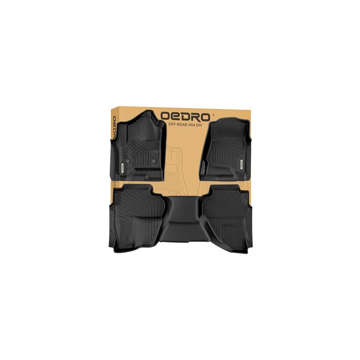 OEDRO Floor Mats Fits for 2014-2018 Chevrolet Silverado/GMC Sierra 1500 Double Cab, 2019 Silverado LD/Sierra Limited; 2015-2019 2500HD/3500HD, All Weather Guard 1st and 2nd Row Custom Fit Liners