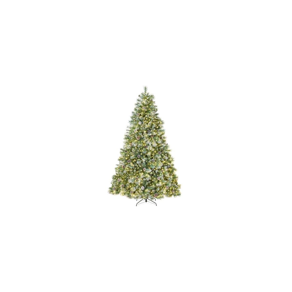 Best Choice Products 4.5ft Pre-Lit Scotch Pine Christmas Tree, Premium Frosted Pre-Decorated Artificial Holiday Decor w/ 396 Branch Tips, 2-in-1 White and Multicolor LED Lights, Cordless Setup