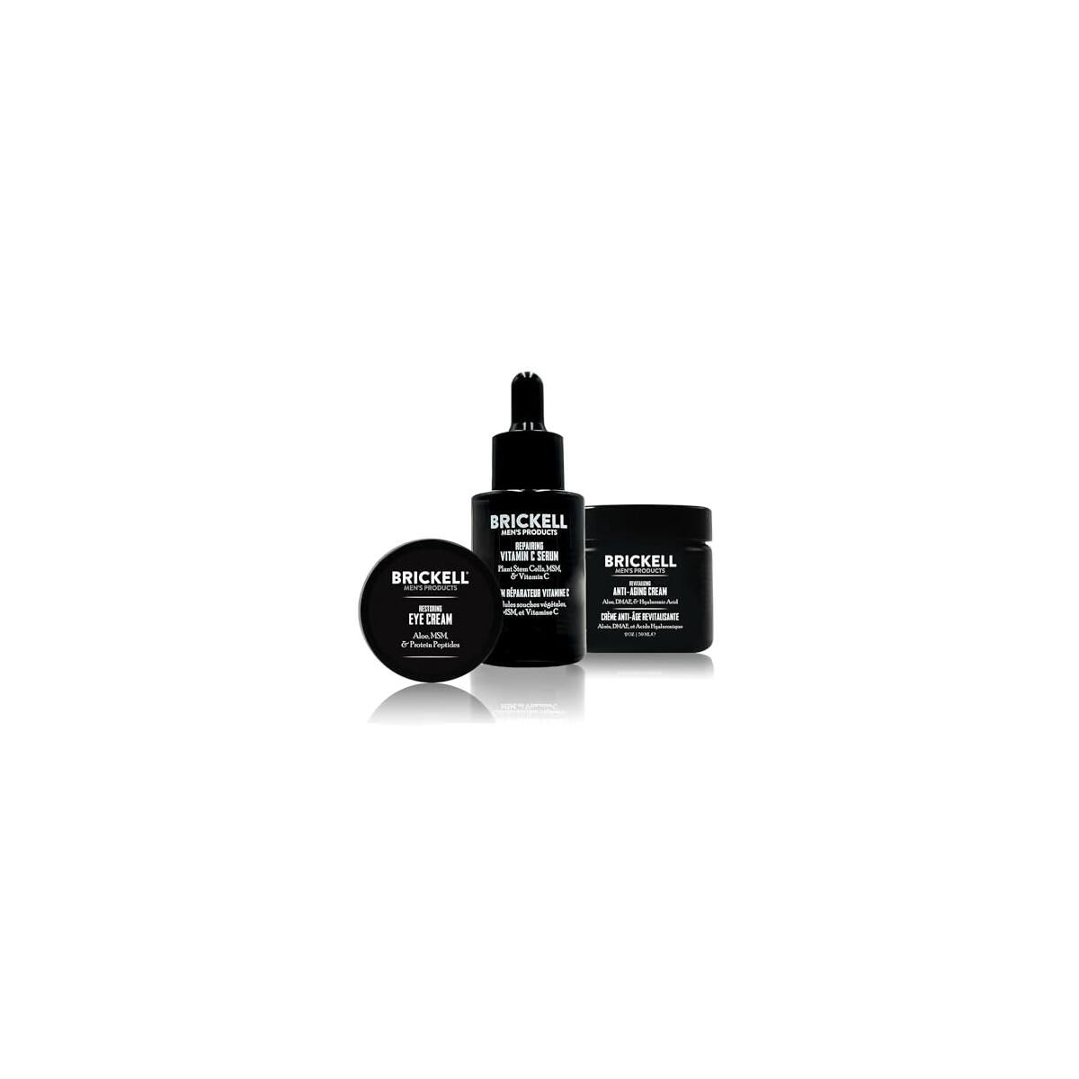 Brickell Men's Advanced Anti-Aging Skin Care Routine, Night Face Cream, Vitamin C Facial Serum and Eye Cream, Natural and Organic, Scented, Skin Care Gift Set
