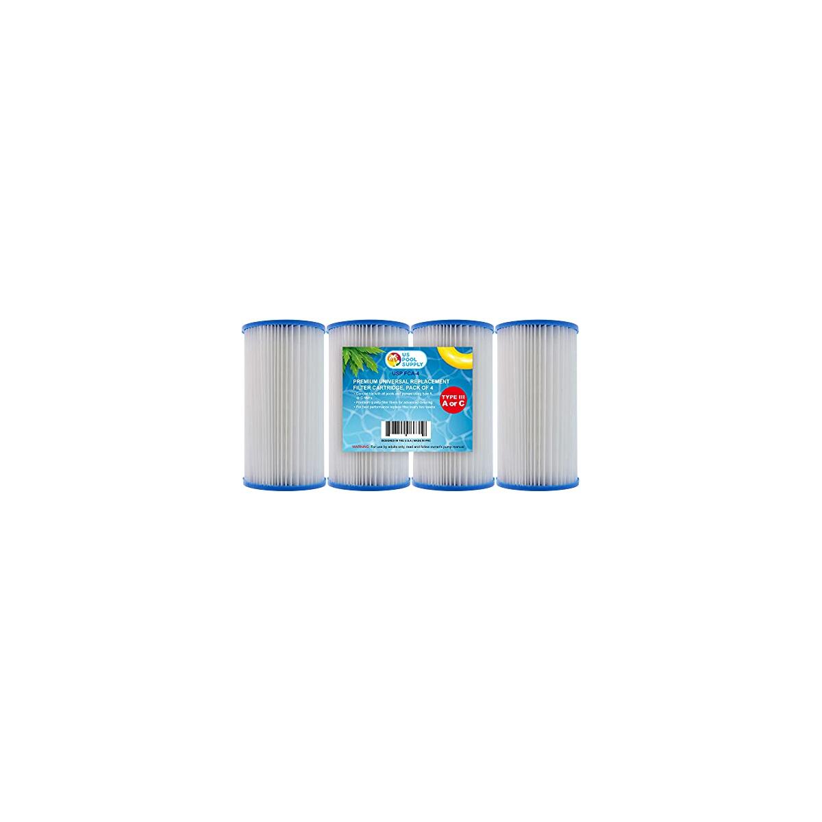U.S. Pool Supply 4 Pack of Universal Replacement Filter Cartridges, Type A or C - Compatible with Above Ground Swimming Pool Pumps Using Type A or C Filters - Provides Premium Clean Water Filtration
