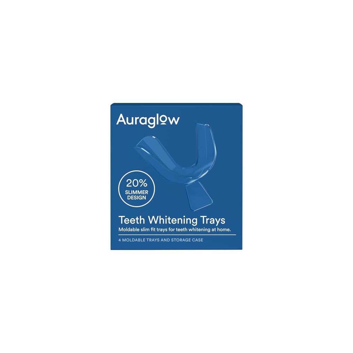 Auraglow Teeth Whitening Trays, Moldable Mouth Trays for Teeth Whitening, 20% Slimmer Design for a Comfortable Fit, Includes 4 Mouth Trays with Storage Case