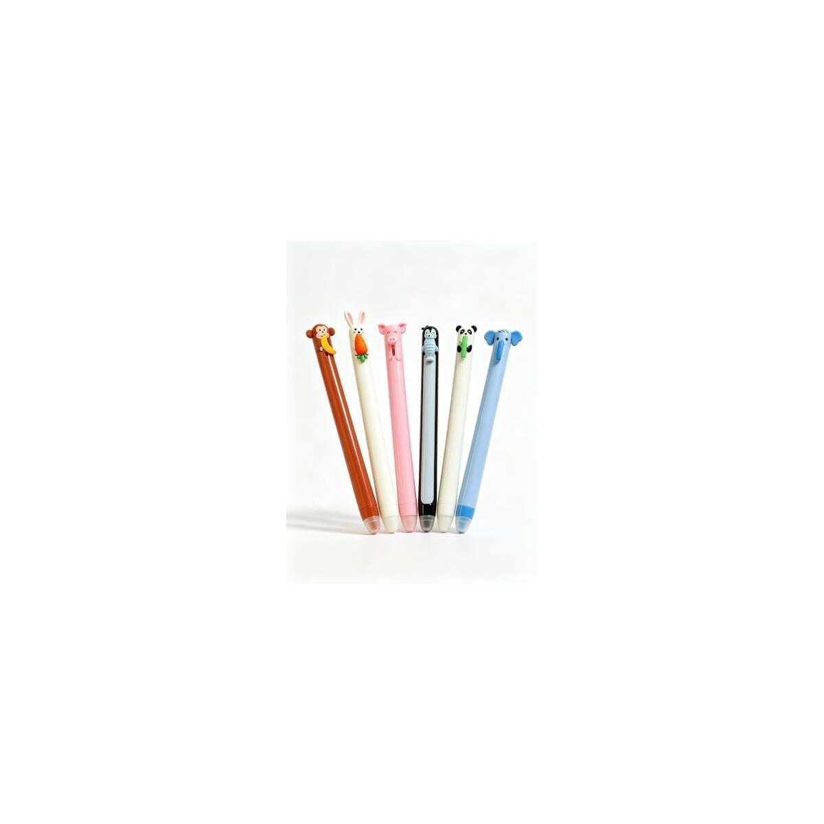 Cute Animal Erasable Gel Pens Set of 6, Black Ink