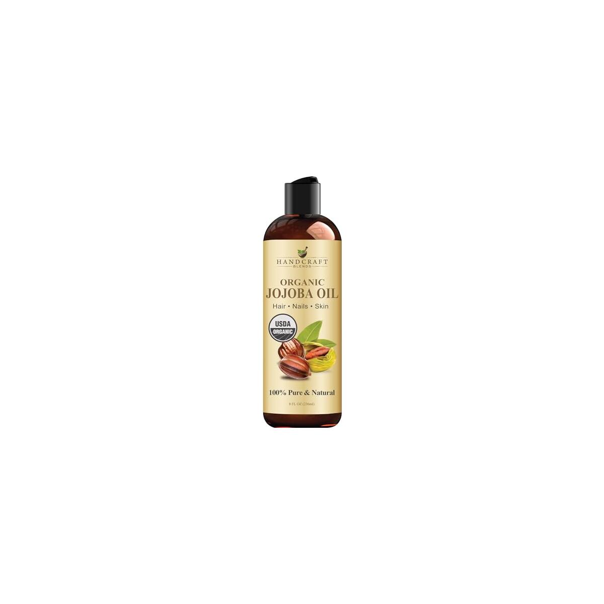 Handcraft Blends USDA Organic Jojoba Oil | Cold-Pressed | 8 Fl Oz | 100% Pure & Natural | for Hair, Skin & Face | Premium Grade Carrier Oil | for Massage & Aromatherapy | Hexane-Free