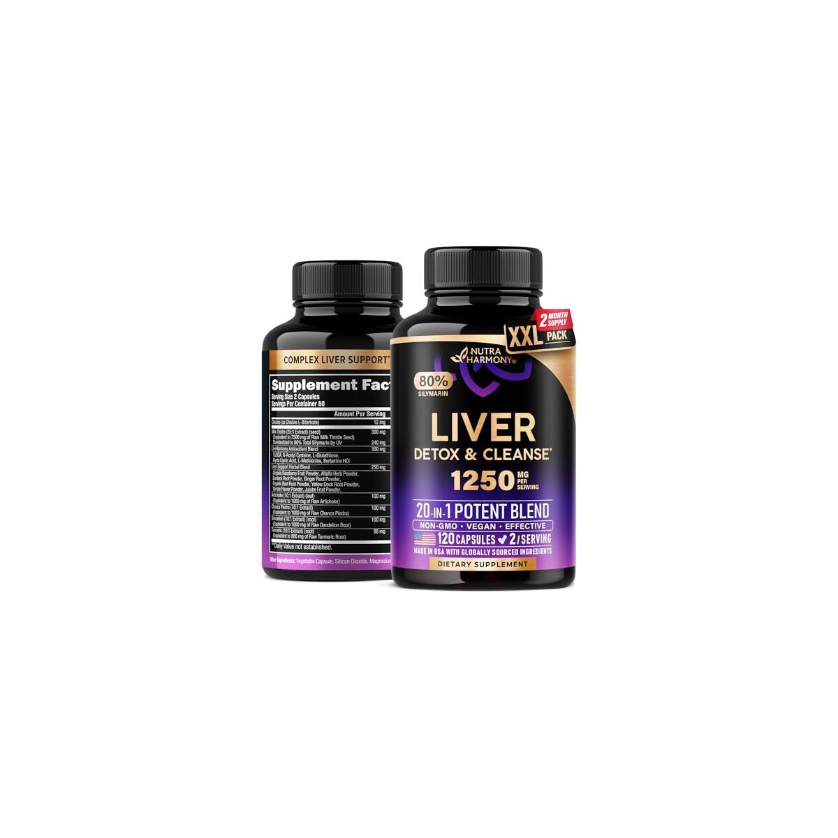Liver Cleanse Detox & Repair - Milk Thistle | Dandelion | Artichoke | TUDCA | Glutathione & NAC - Effective Liver Health Supplement | 80% Silymarin - Laboratory Tested, Vegan - Made in USA 120 Caps