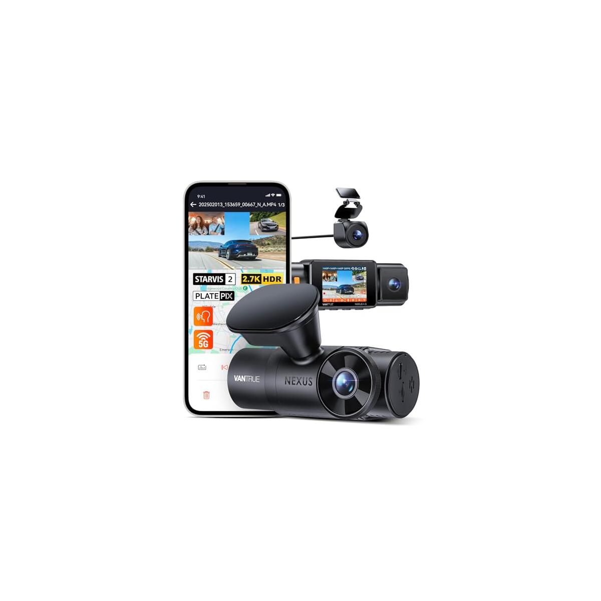 Vantrue N4S 3 Channel Front Inside Rear Dash Cam, 2.7K+1440P+1440P WiFi Dash Camera w/PlatePix&trade;, STARVIS 2 x HDR x IR Night Vision, Voice Control, GPS, 24/7 Parking Mode, Support 1TB Max