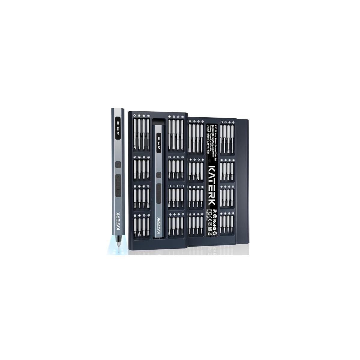 KATERK 64 Bits Precision Screwdriver Set, Mini Electric Screwdriver Set, Small Cordless Screwdriver with LED Light, Magnetic Storage, Repair Tool Kit for Electronics Phone Camera Laptop Watch