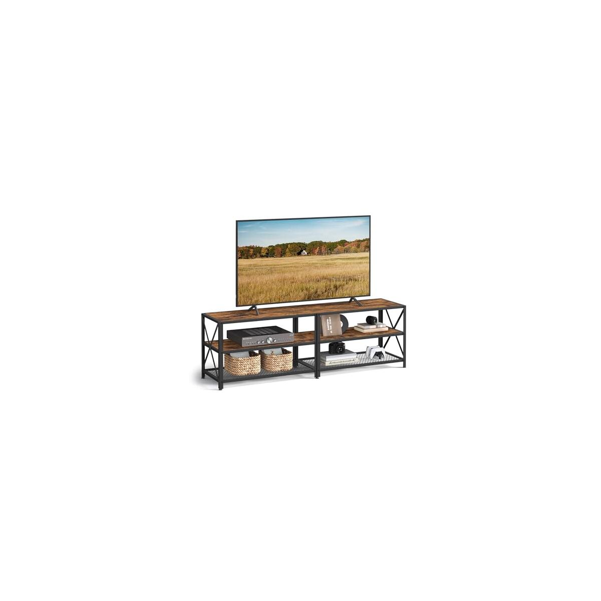 VASAGLE TV Stand for TV up to 70 Inches, TV Table, Entertainment Center, 3-Tier TV Console, Steel Frame, Industrial Style, for Living Room, Rustic Brown and Black ULTV095B01