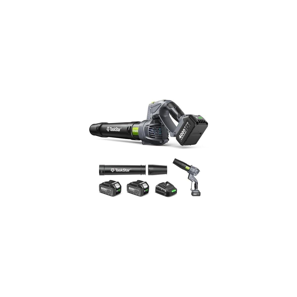 Taskstar Leaf Blower Cordless, Swivel Head Design, 550 CFM Electric Blower w/2 Pcs 4.0 Ah Battery & Charger, Lightweight 3.7 Lbs Handheld Mini Leaf Blower, 5-Speed Blowers for Lawn Care Car Patio Yard