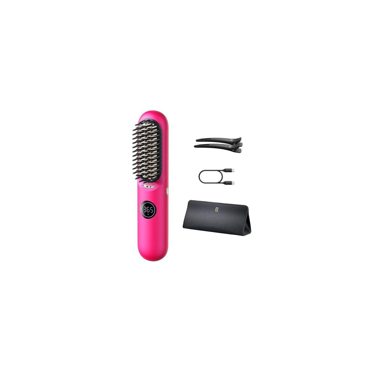 Fanttik Solo I10 APEX Portable Hair Straightener Brush, Cordless Straightening Comb with 113% Larger Heating Area, LED Display & Ceramic Coating, Ionic AquaGlow Technology & Safe Mode - Pink