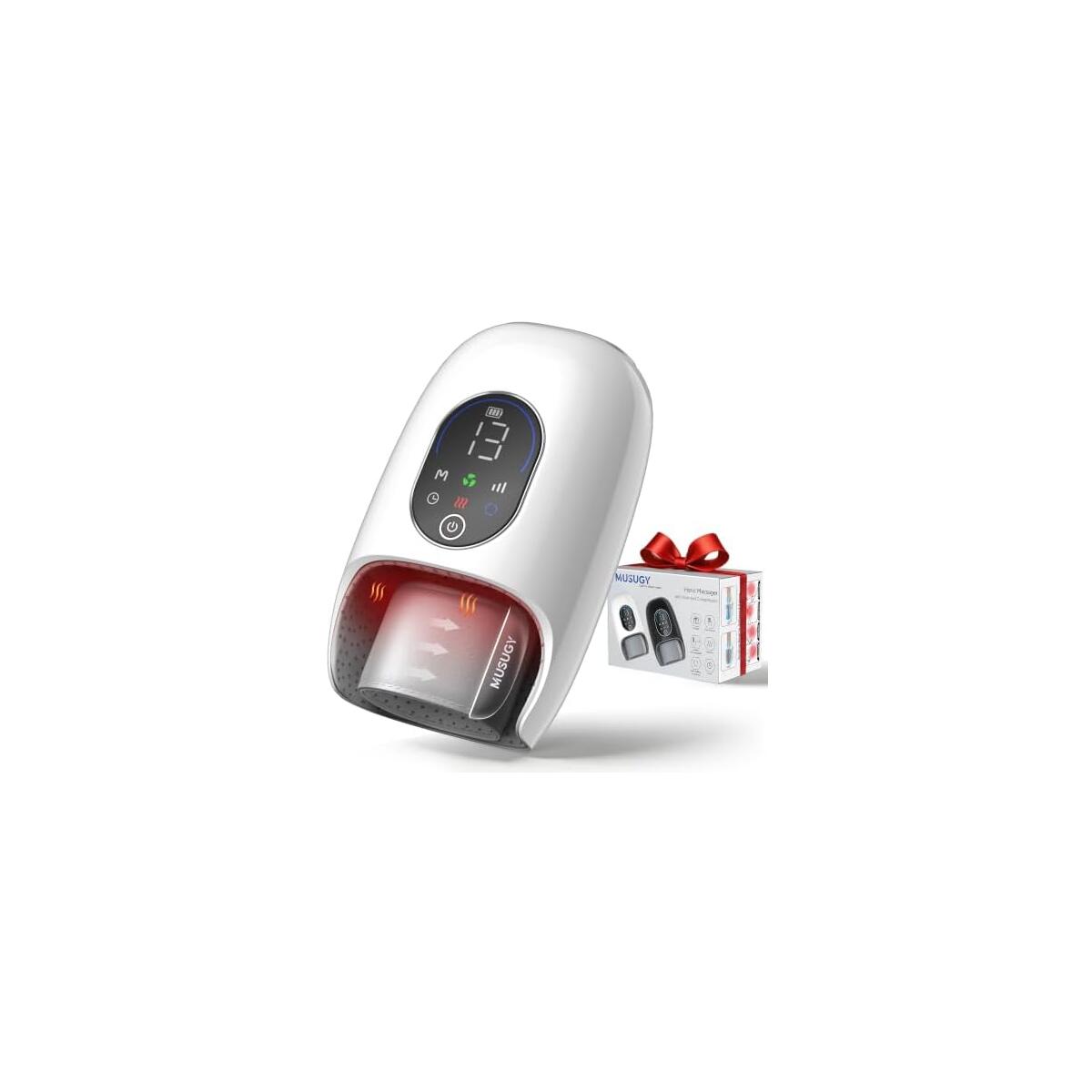 Hand Massager with Heat and Compression : Full Hand and Wrist Comfort Massage - 6 Modes & 6 Intensity with Touchscreen Control - for Daily Relaxation (White)