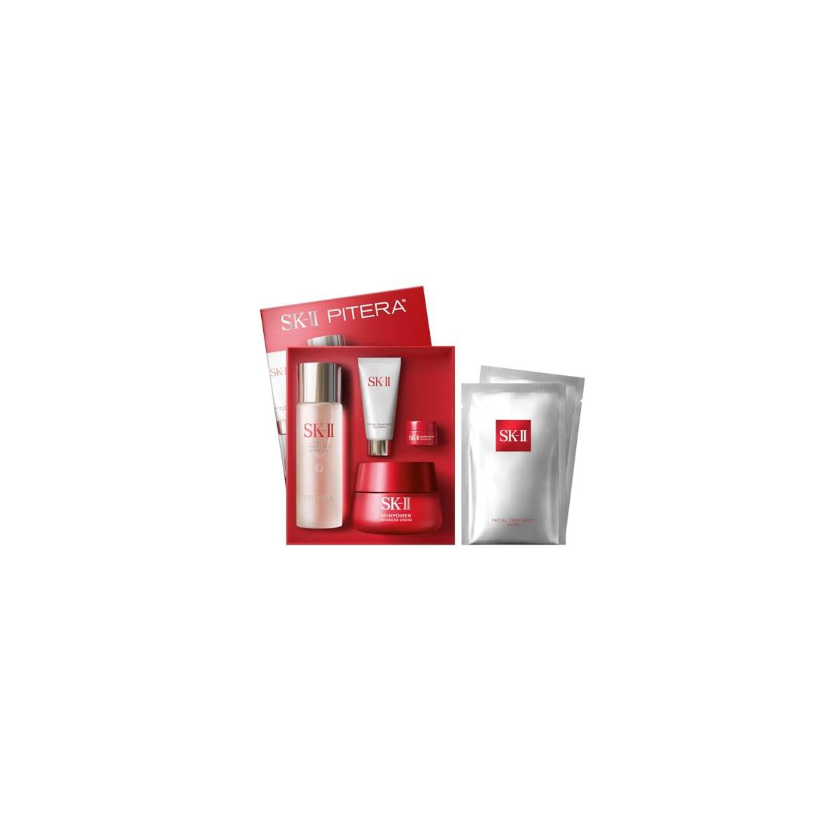 SK-II Anti Aging Skincare Gift Set - Includes Full Size Skincare Products - Facial Cleanser, Facial Essence, SKINPOWER Face & Eye Cream & 2 Treatment Masks (6 Count)
