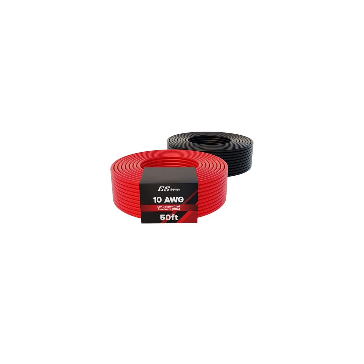 GS Power 100ft CCA 10 Gauge Wire Automotive, Red and Black-50ft per Roll, 10 AWG 12v, Flexible Speaker Electrical Wire Low Voltage Primary for Car Stereo Audio Trailer Harness Hookup Wiring DIY