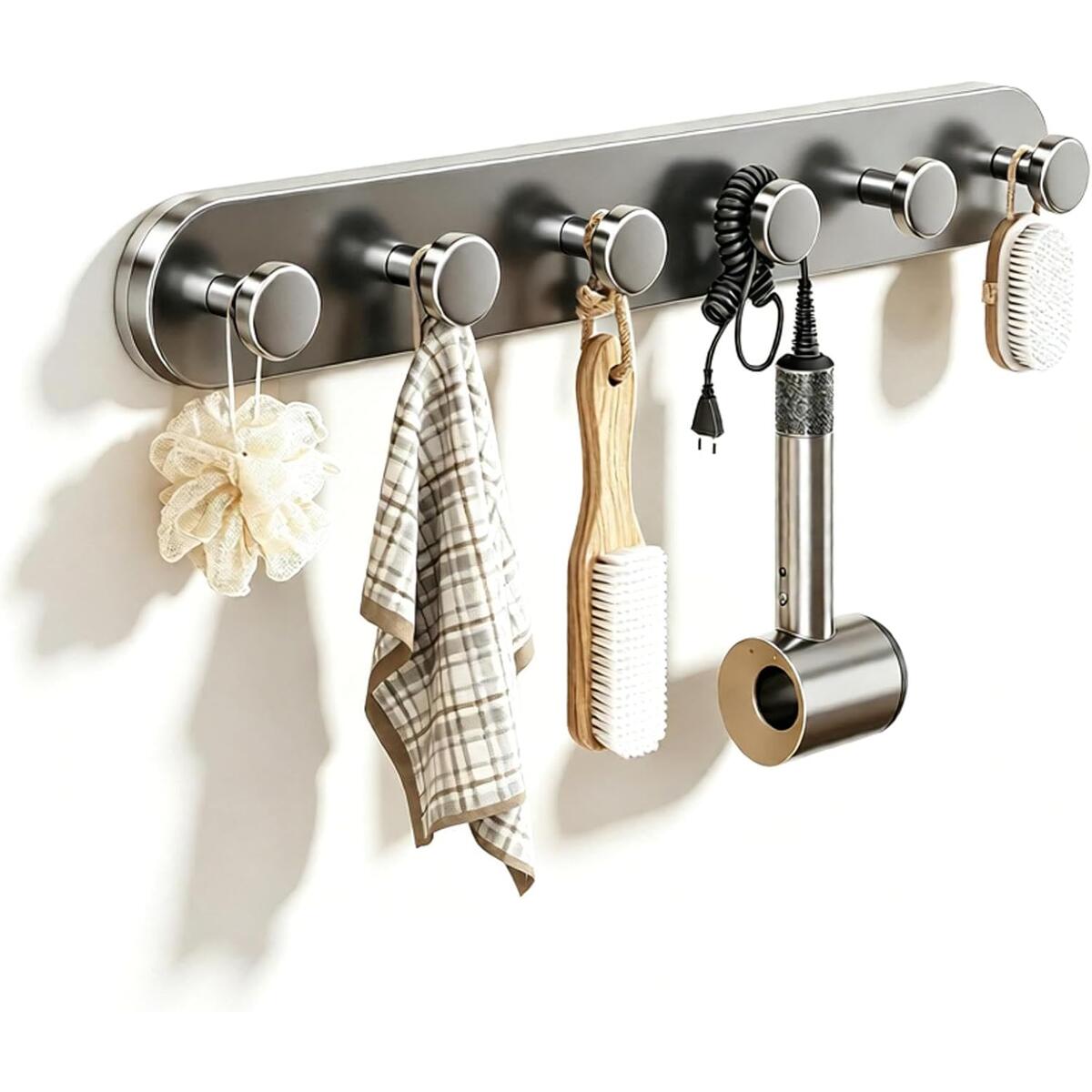 6-Hook Suction Cup Hook Rack for Bathroom & Entryway