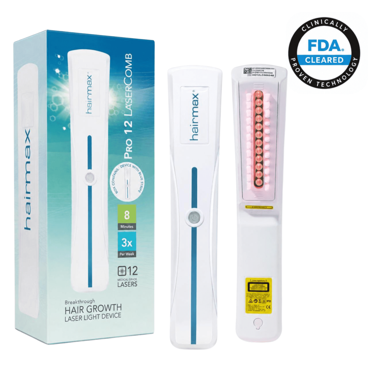 Hairmax Pro 12 (FDA Cleared) Cordless Laser Comb Hair Regrowth Treatment Device for Men & Wome