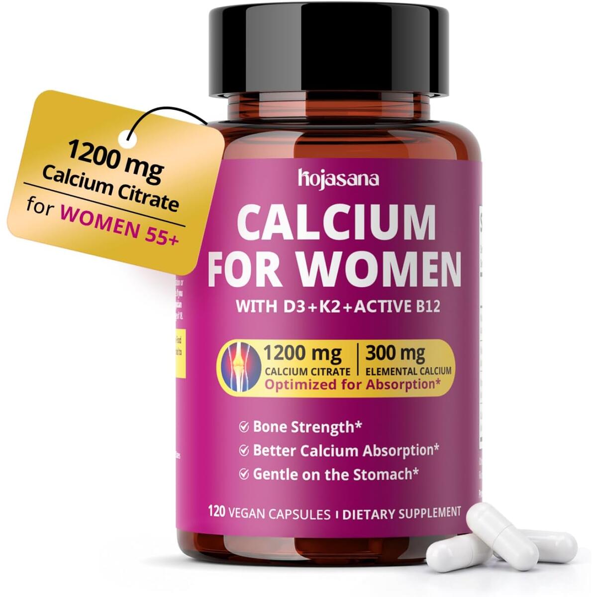 Calcium 1200 mg with Vitamin D3, Calcium Supplements for Women 55+
