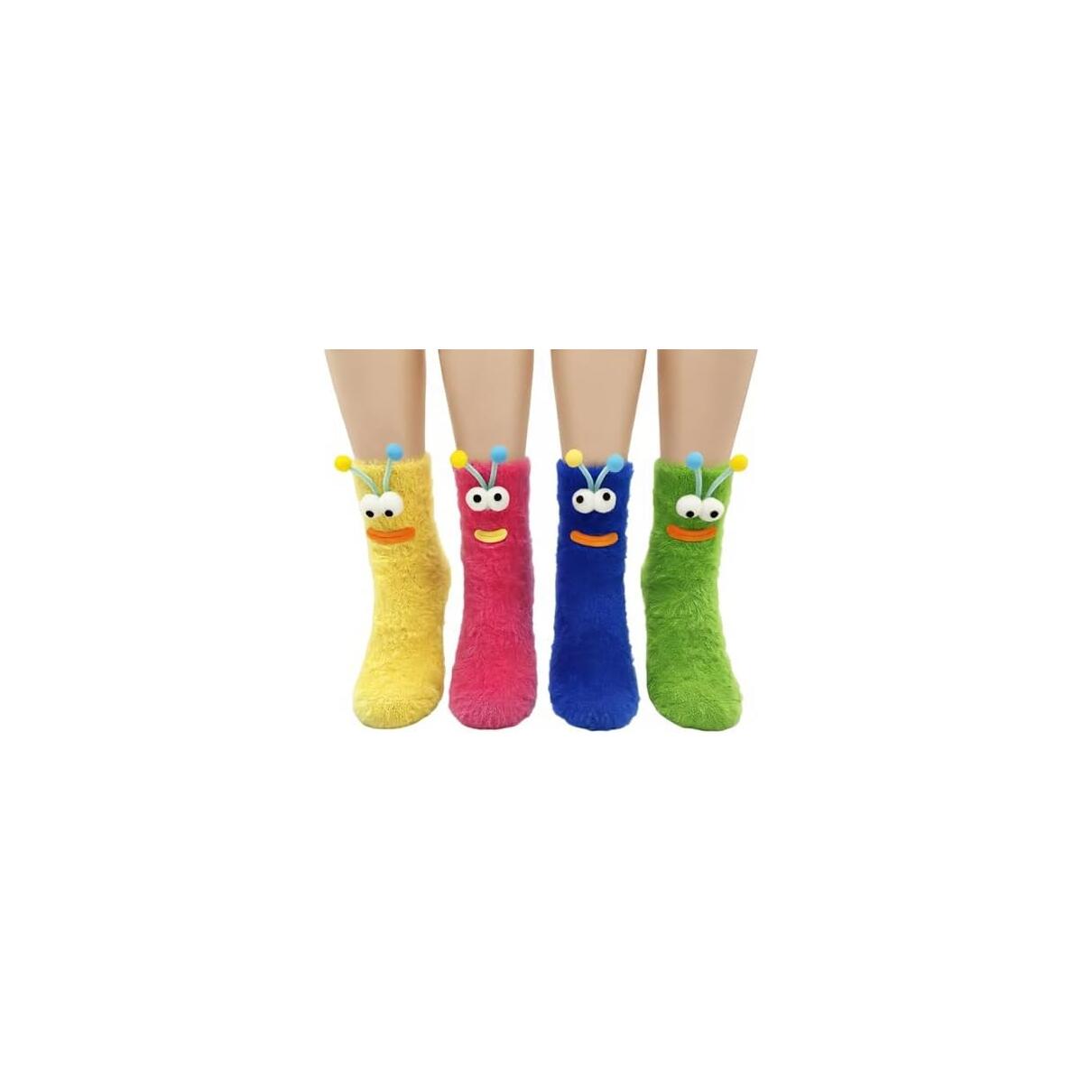 4 Pairs Funny Socks For Women Cute Plush Bug Stocking Fluffy Fuzzy Sleeping Socks Women'S Novelty Socks Gifts For Teenage Girls