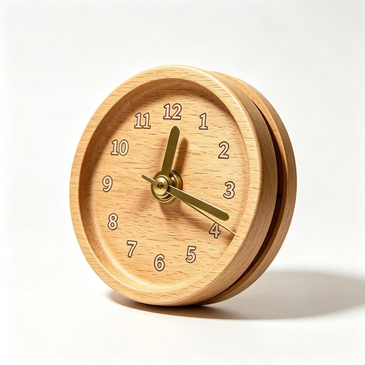 Wooden Magnetic Wall Clock Round Silent Analog 3.54in