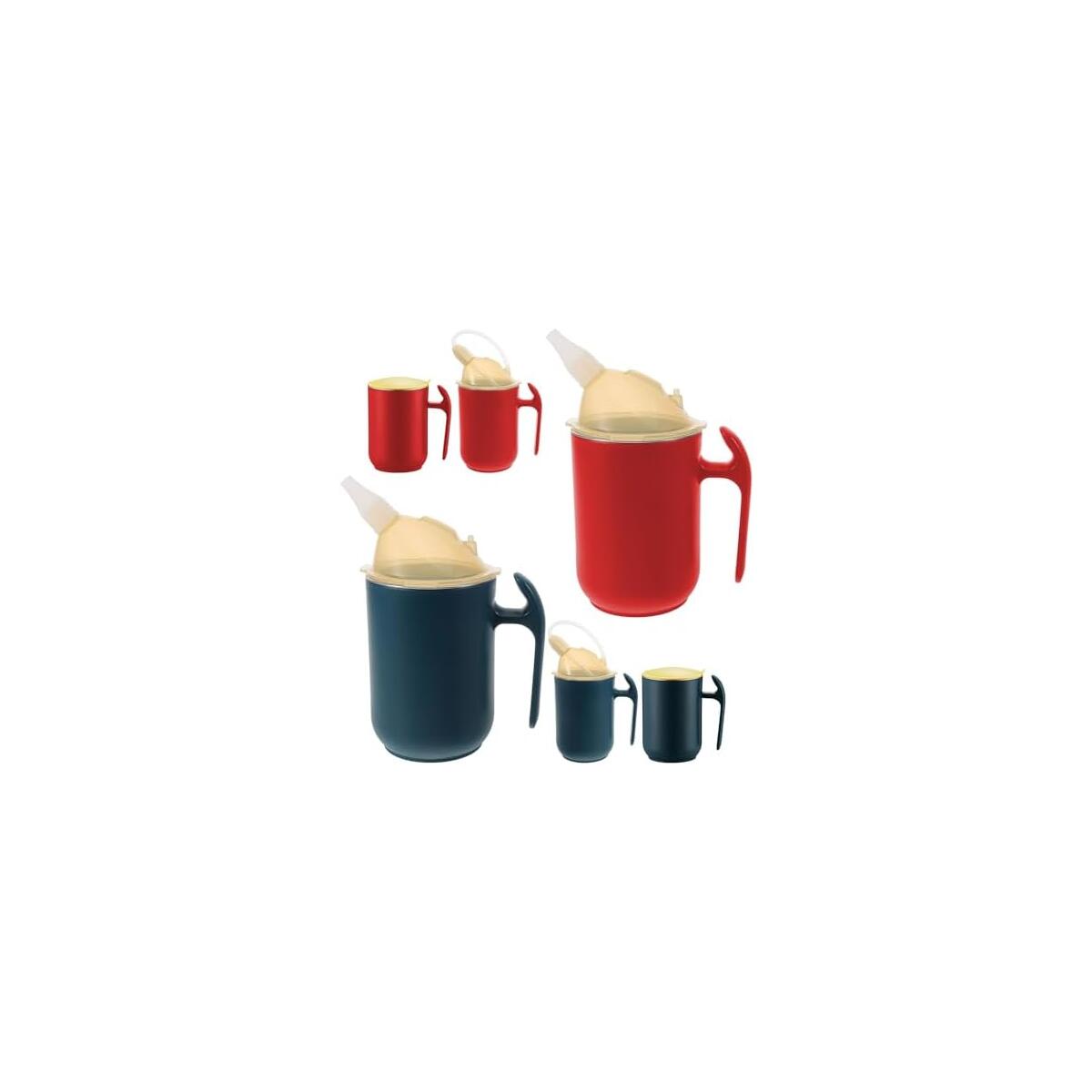 Pack of 2 3-in-1 Sippy Cups for Seniors, 400 ml Sippy Cups for Seniors with Handles, Leak-Proof Drinking Cups, Dysphagia Cups for Care and Care of the Elderly and Patients (Red + Blue)