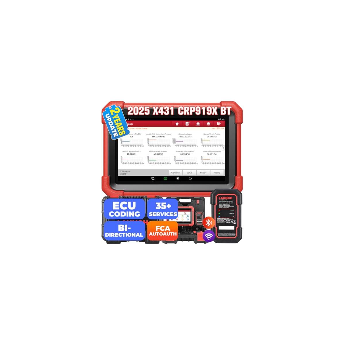 LAUNCH X431 CRP919XBT OBD2 Scanner, 2026 Wireless Bidirectional Scan Tool with ECU Coding, 35+ Services, All Systems Diagnostic, FCA AutoAuth, 2Yrs Free Update, V.A.G Guide, CANFD, Upgraded of CRP919X