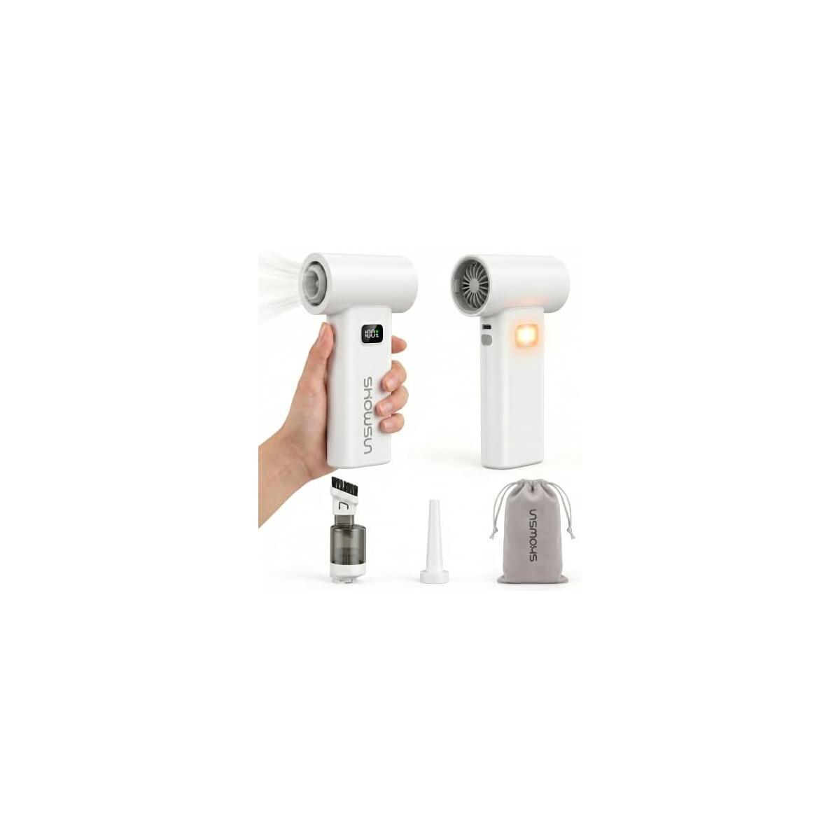 3-in-1 Portable Turbo Fan, Air Duster and Mini Vacuum | 85W 7.4V Brushless Motor, 6 Adjustable Speed Levels, Type-C Rechargeable, Detachable Dust Cup and Filter Attachments