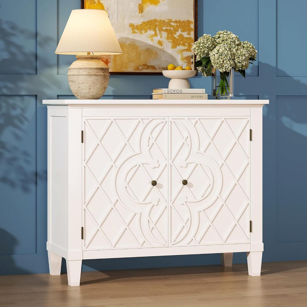 karlott Buffet Cabinet with Storage, Wood Sideboard Accent Cabinet, White