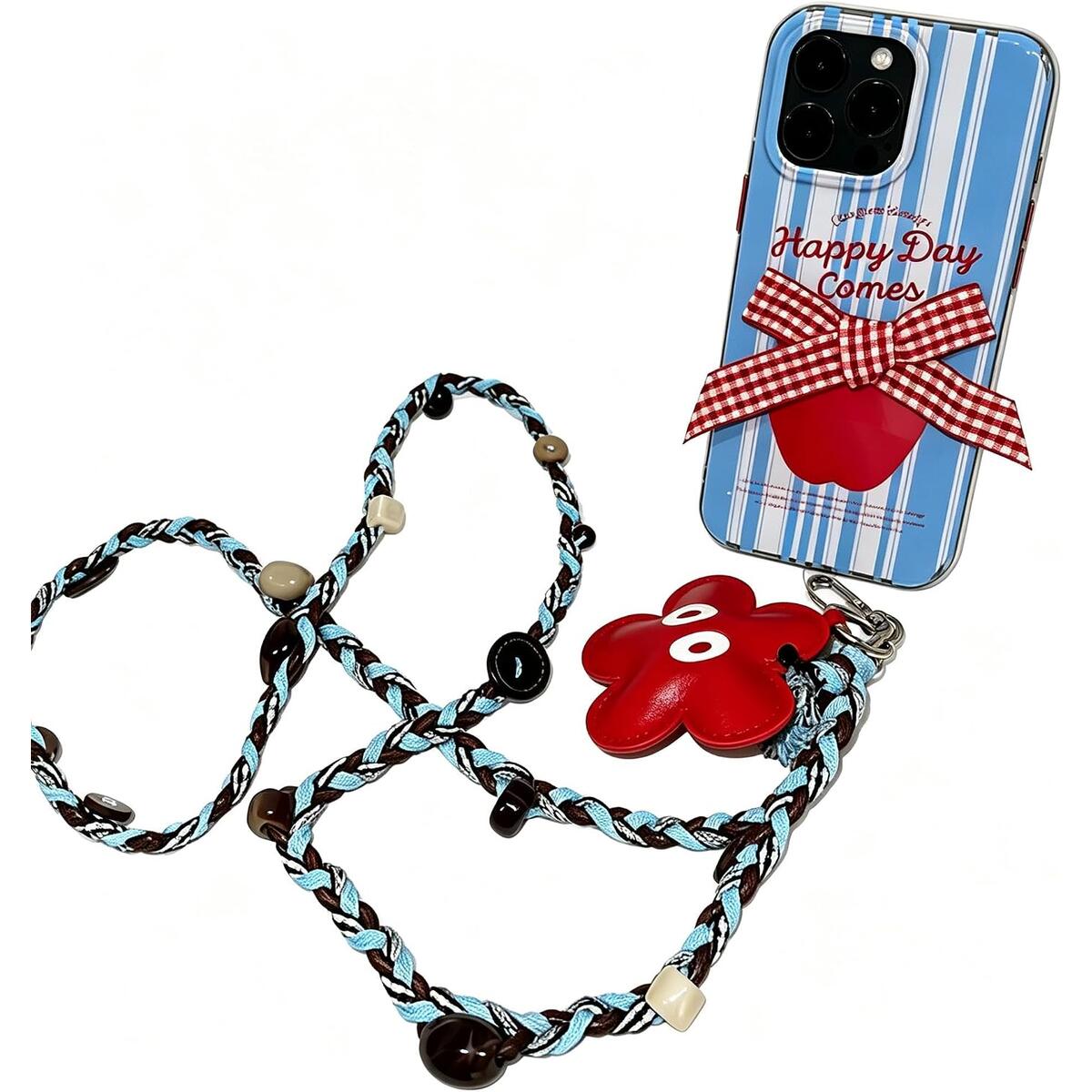 Hand-Woven Crossbody Phone Lanyard with 3D Flower Charm