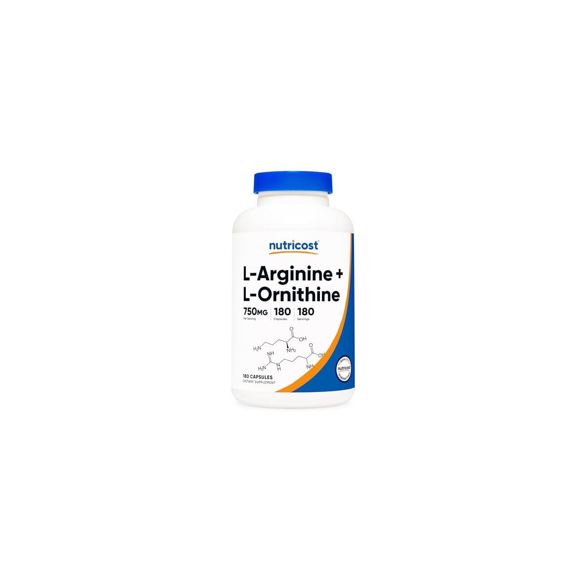 Nutricost L-Arginine L-Ornithine 750mg; 180 Capsules