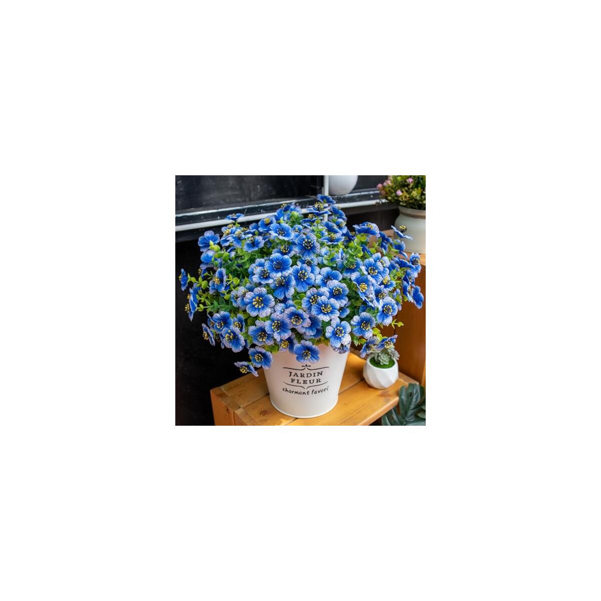 Artificial Flowers for Outdoors, 10 Bundles UV Resistant Artificial Outdoor Flowers, Not-Fading Silk Faux Flowers for Outdoor Planters for Home Garden Porch Decor, Blue