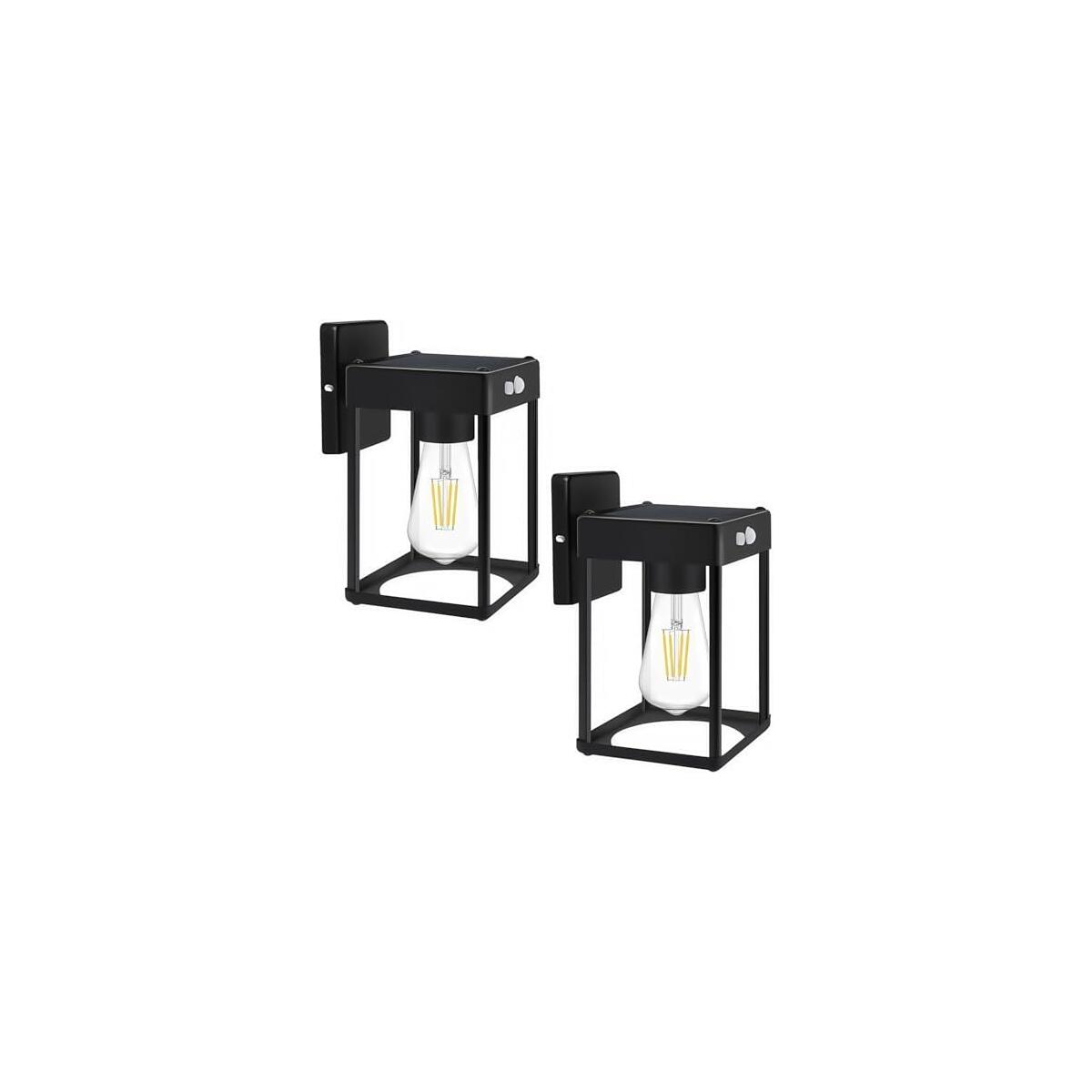 Metal Solar Wall Lights with Clear Glass Shade 2 Pack, Motion Sensor Dusk to Dawn Outdoor Lighting, Anti-Rust Waterproof Wall Lantern for House, Porch, Garage, Yard