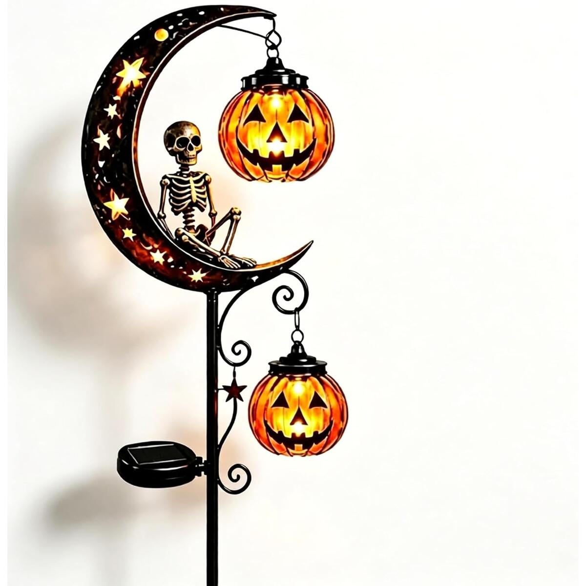 Solar Halloween Skeleton Moon Pumpkin Stake Light