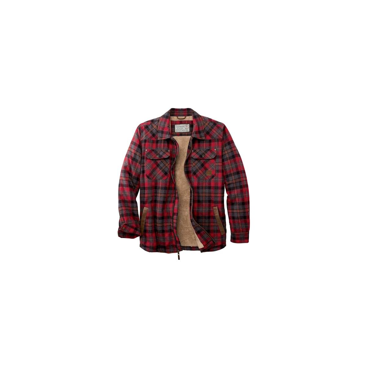 Legendary Whitetails Mens Sherpa Lined Shirt Jacket Flannel Shacket Fully Insulated, Rugged Red Plaid, 2XL