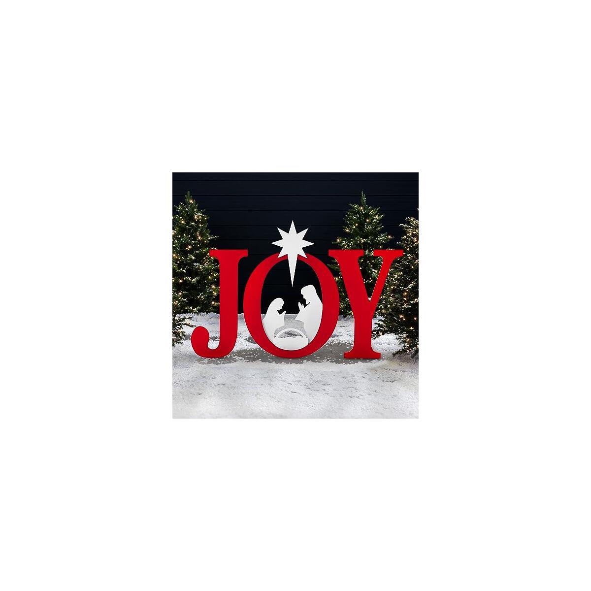 Best Choice Products 46in Outdoor JOY Christmas Nativity Decoration, 3 Piece Yard Decor Sign Holy Weather Resistant PVC Silhouette for Garden - Red/White