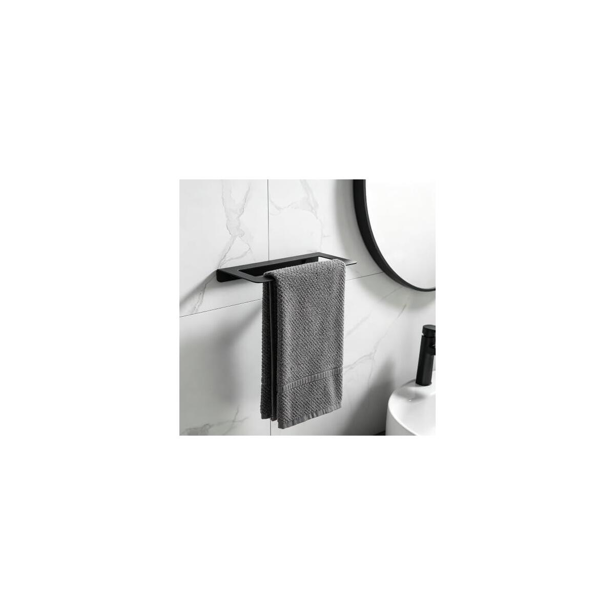 Matte Black Space Aluminum Wall Mounted Towel Rack Bathroom Shelf | Rust & Moisture Resistant, 5-Layer Baked Finish, Round Arc Safe Edges, Heavy-Duty Load Bearing, Multi-Room Use