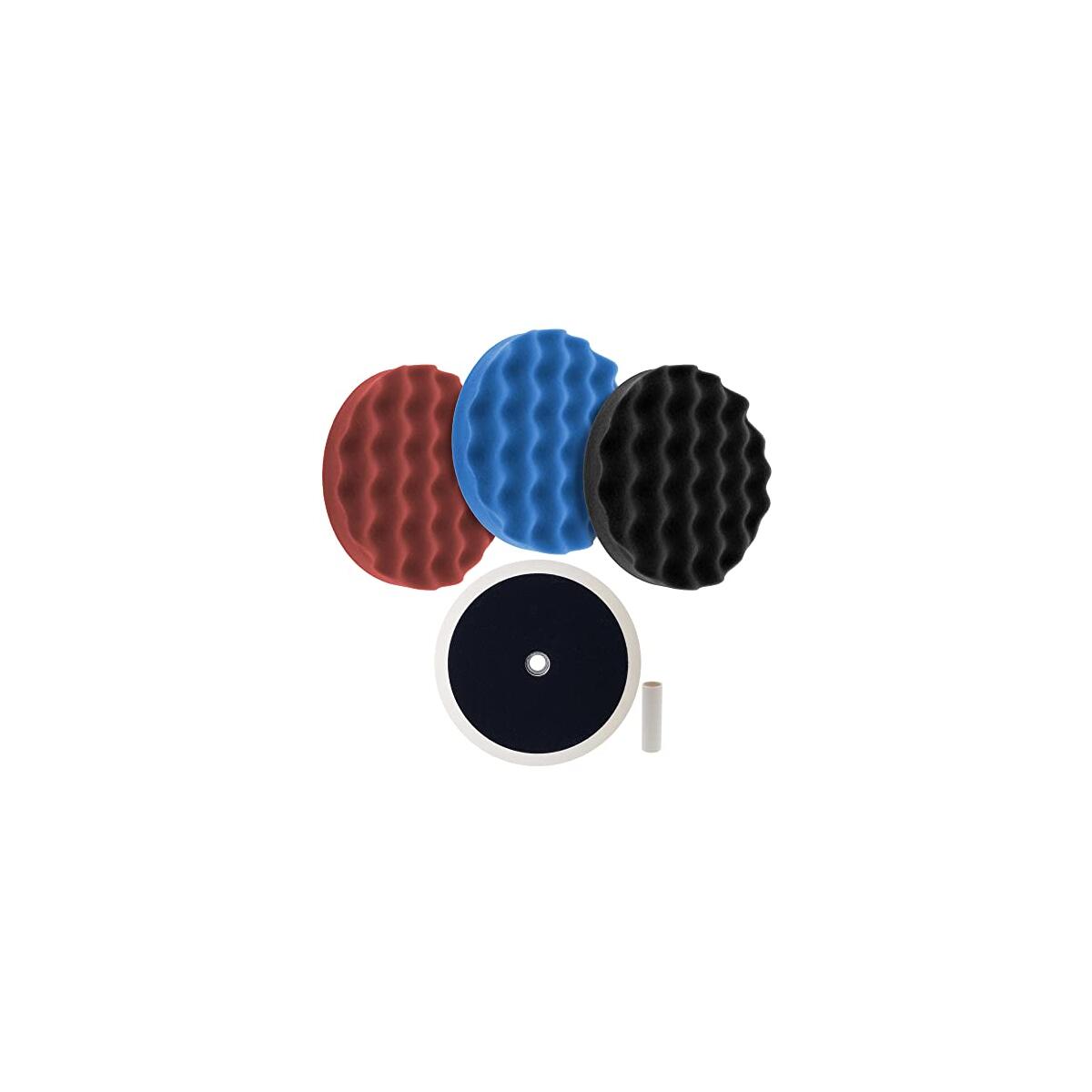 TCP Global Professional 3 Pad Buffing and Polishing Kit with 8 Inch Waffle Foam Pads for Car Detailing - Complete Polisher Buffing Pad Set with 5/8" Threaded Backing Plate