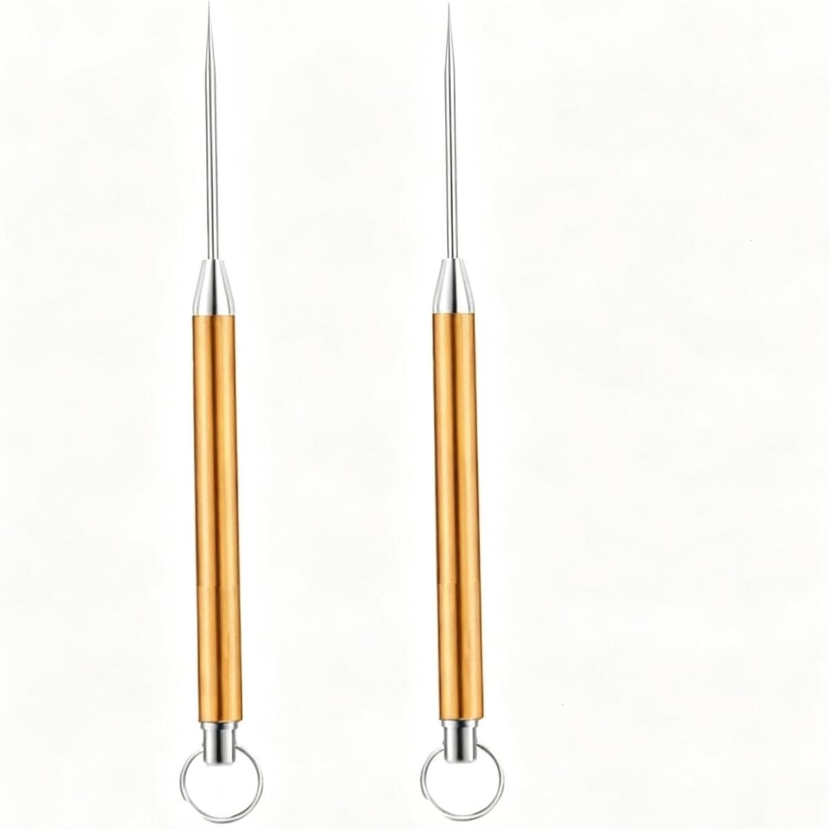2-Piece Retractable Metal Toothpick Set, Brass and Titanium