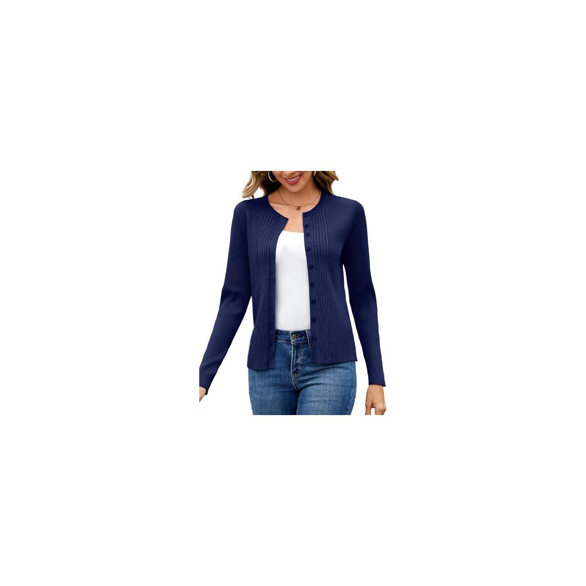 Totatuit Womens Button Down Cardigan Long Sleeve Casual Crewneck Knit Cardigans Sweater Tops