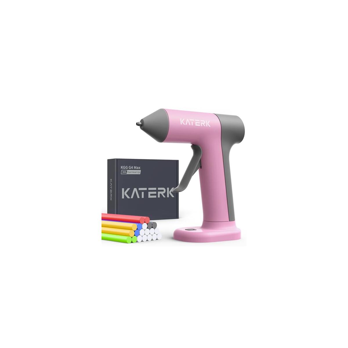 Katerk Cordless Hot Glue Gun Kit, 30s Fast Heating, Mini Glue Gun with 20 Glue Sticks, Compact & Portable with 2500mAh Built-in Battery, Auto Shut-Off, Perfect for DIY, School Crafts & Repairs (Pink)