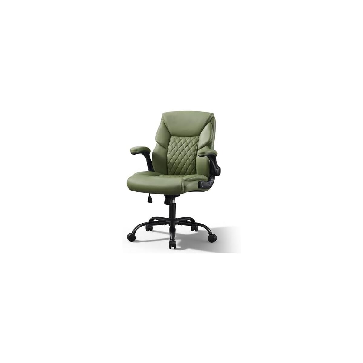 JOYNET Home Office Chair with Lumbar Support, Thickened Seat, Small PU Leather Swivel Rocking Desk Chair, Comfy Computer Chairs with Rolling Wheels & Flip up Armrests, Executive Chair |Green