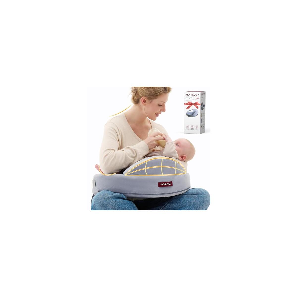 Momcozy Innovative Safety Fence Nursing Pillow - Firm & Springy Memory Foam - Stable, Ergonomic Support & Comfort - Wider Breastfeeding Cushion, Adjustable, Removable Cover, Baby Safety Certified