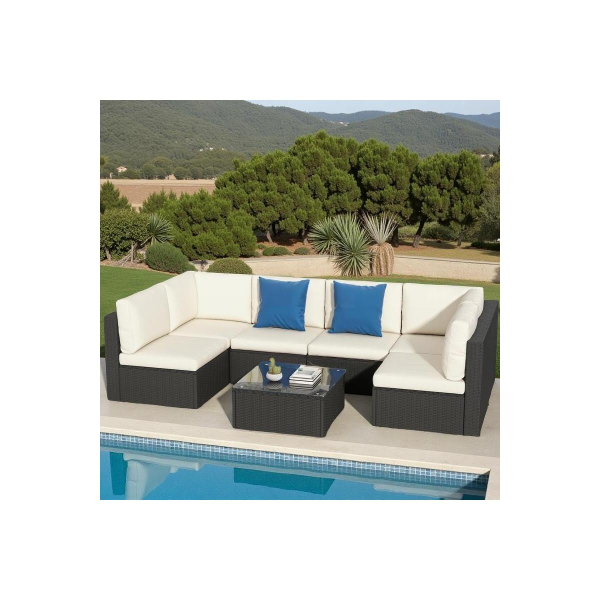 YITAHOME 7 Pieces Patio Furniture Set, Sectional Sofa PE Rattan Wicker Conversation Set Outside Couch with Table and Cushions for Porch Garden Backyard Balcony