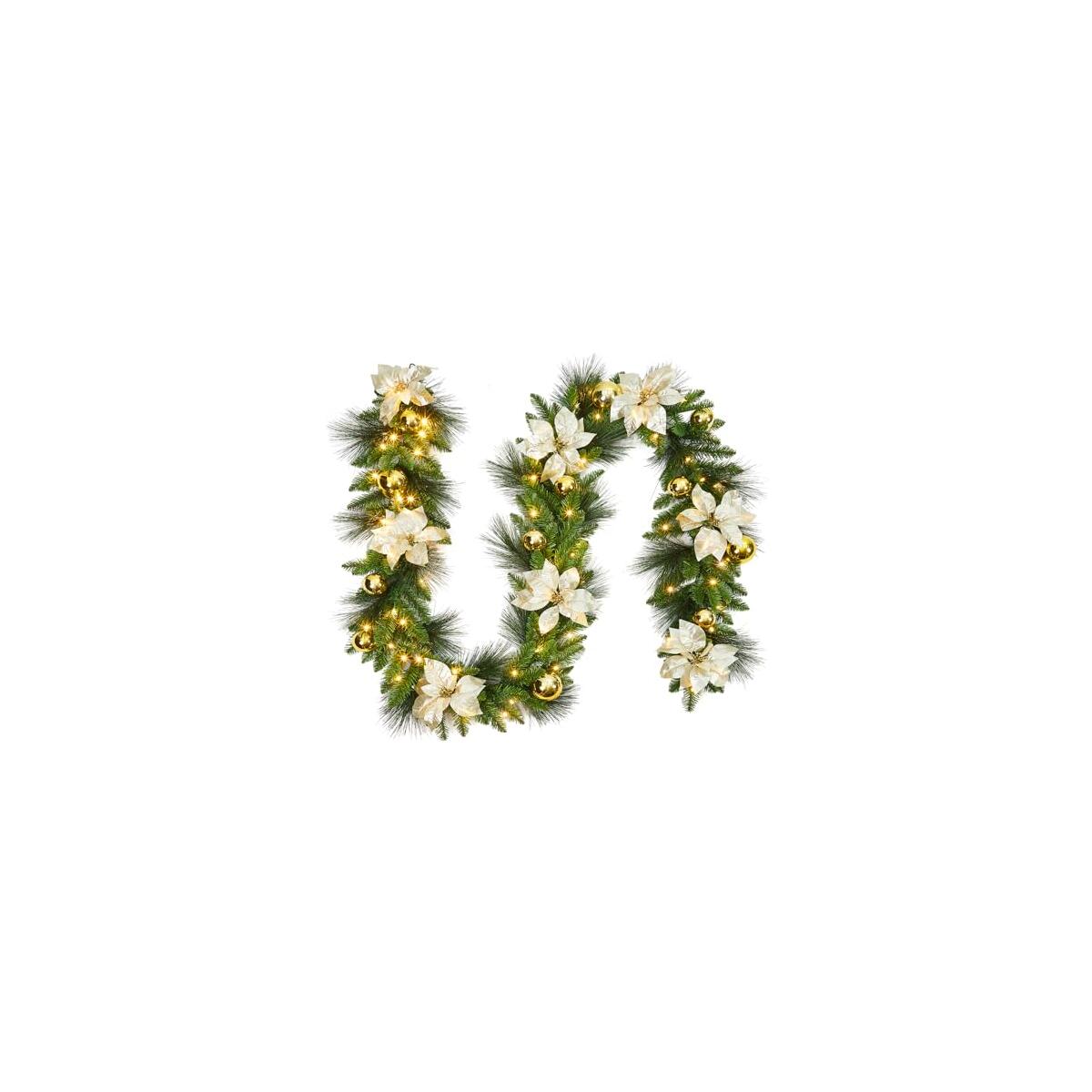 9FT Prelit Christmas Garland with Lights,Battery Operated Garland with 8 Lighting Modes & Pine Cones,Realistic Pine Garland for Mantle,Stairs,Indoor & Outdoor Holiday Decor (Batteries Not Included)